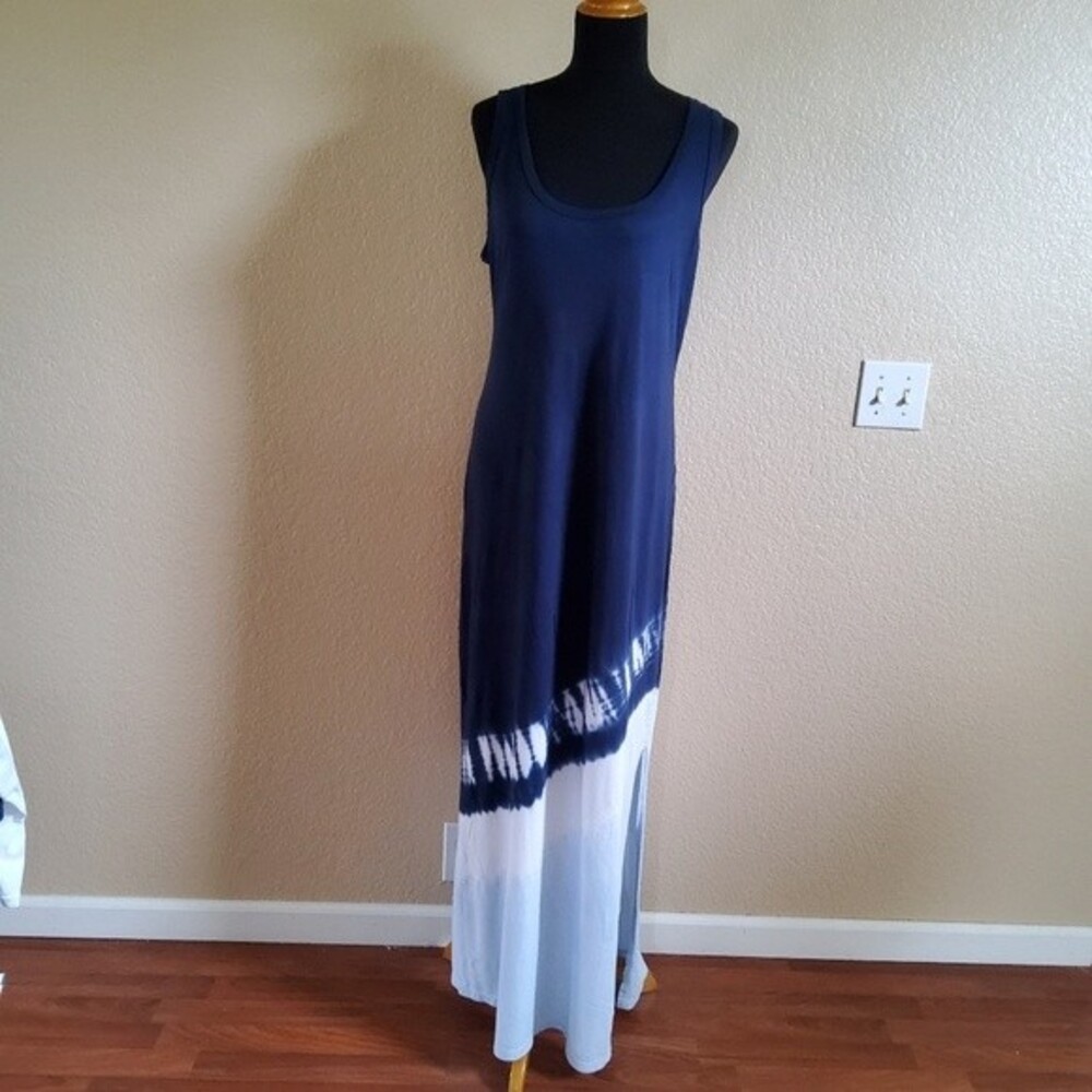 New Michael Stars Tie Dye Midi Maxi Knit Tank Dress Blue